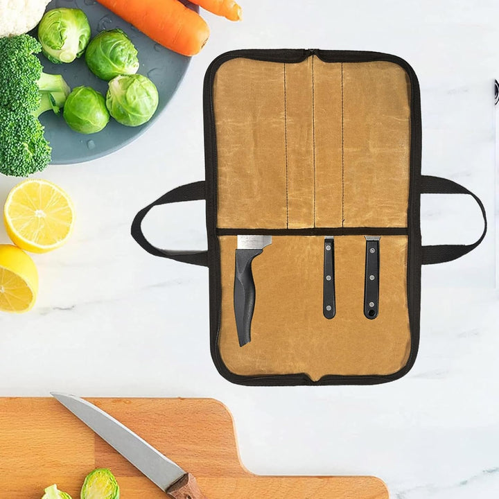 Tasche für Kochmesser – Outdoor-Besteck-Aufbewahrungstasche, tragbare gewachste Canvas-Messertasche,