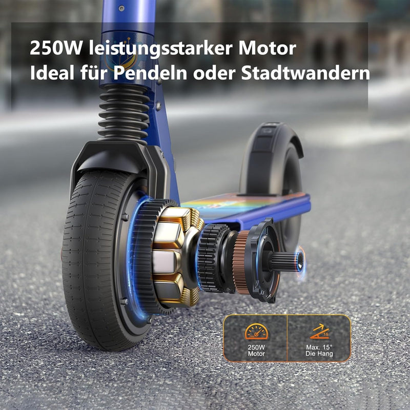Caroma E Scooter Kinder Unter 16 Jahren, 20km/h, Reichweite 25 km, Faltbarer E Roller Kinder, 3-Gang