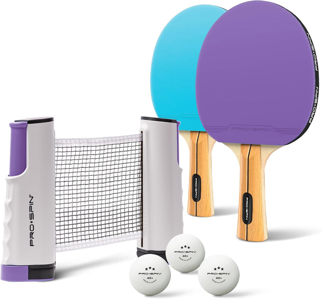 PRO-SPIN Tischtennisschläger Set - Mit Tischtennisnetz Für Jeden Tisch, Tischtennis bälle 3-Sterne,