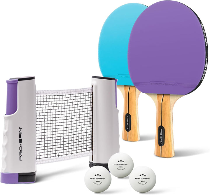 PRO-SPIN Tischtennisschläger Set - Mit Tischtennisnetz Für Jeden Tisch, Tischtennis bälle 3-Sterne,