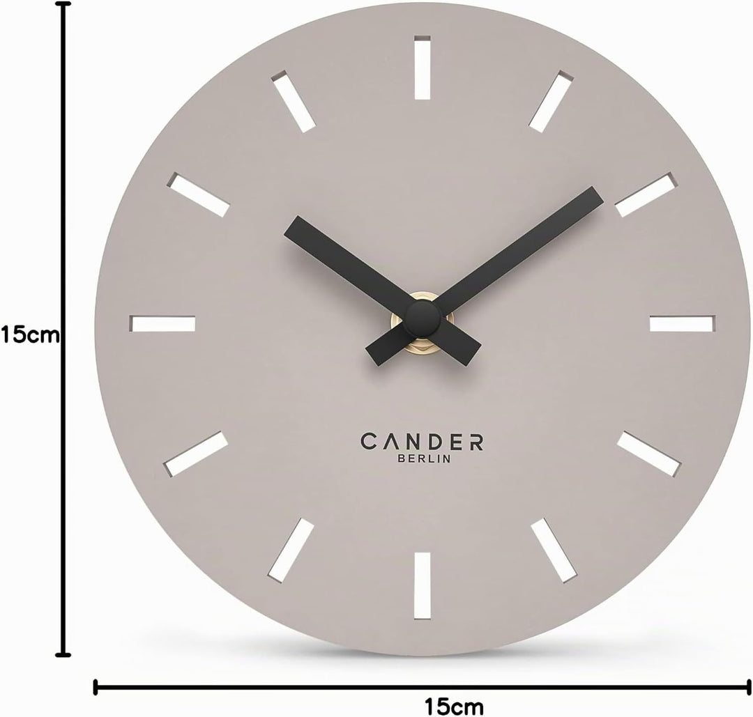 Cander Berlin MNU 2515 P Tischuhr lautlos ohne Ticken 15 cm analog batteriebetrieben warmgrau modern