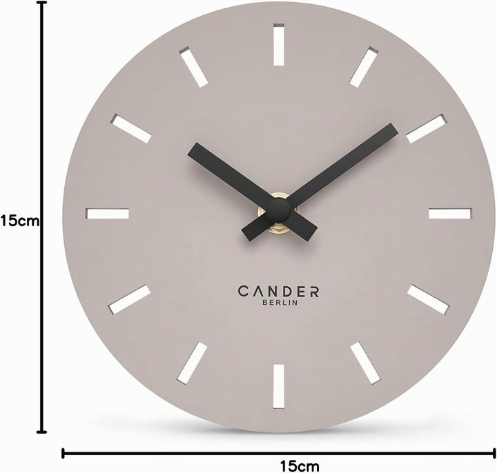 Cander Berlin MNU 2515 P Tischuhr lautlos ohne Ticken 15 cm analog batteriebetrieben warmgrau modern