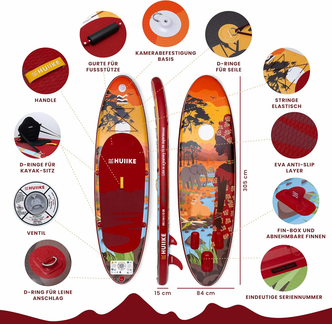 HUIIKE Stand Up Paddling Board mit Zubehör, Paddel, Finnen, Pumpe. Paddle Sup Board Aufblasbar Hohe