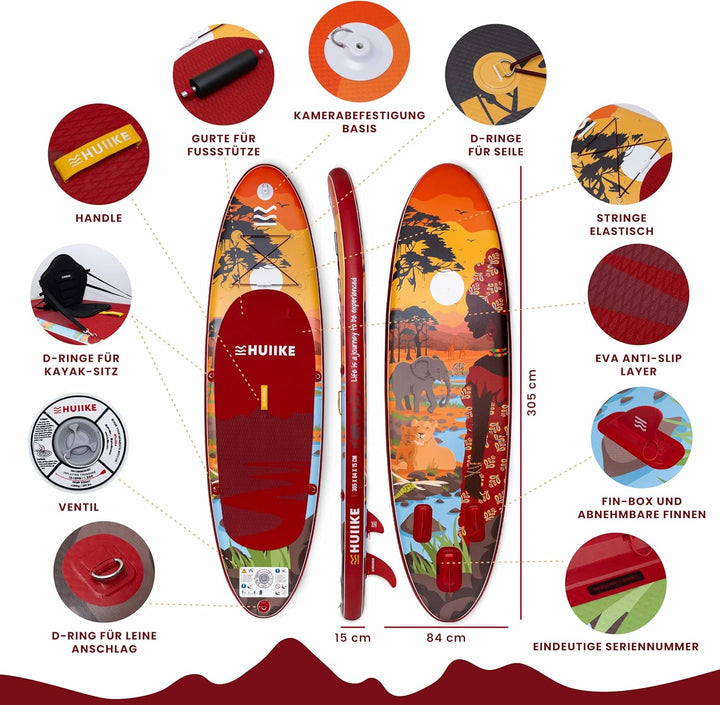 HUIIKE Stand Up Paddling Board mit Zubehör, Paddel, Finnen, Pumpe. Paddle Sup Board Aufblasbar Hohe
