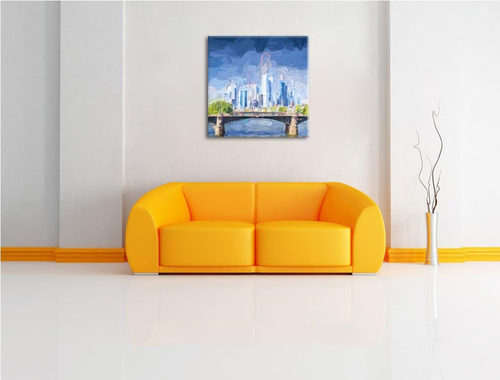 Pixxprint Skyline von Frankfurt am Main als Leinwandbild Quadratisch/Grösse: 70x70 / Wandbild/Kunstd