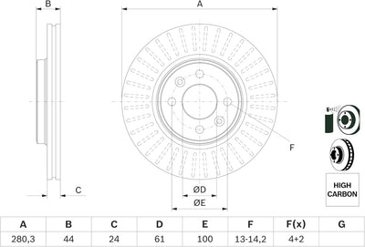 Bosch BD510 Bremsscheiben - Vorderachse - ECE-R90 Zertifizierung - zwei Bremsscheiben pro Set