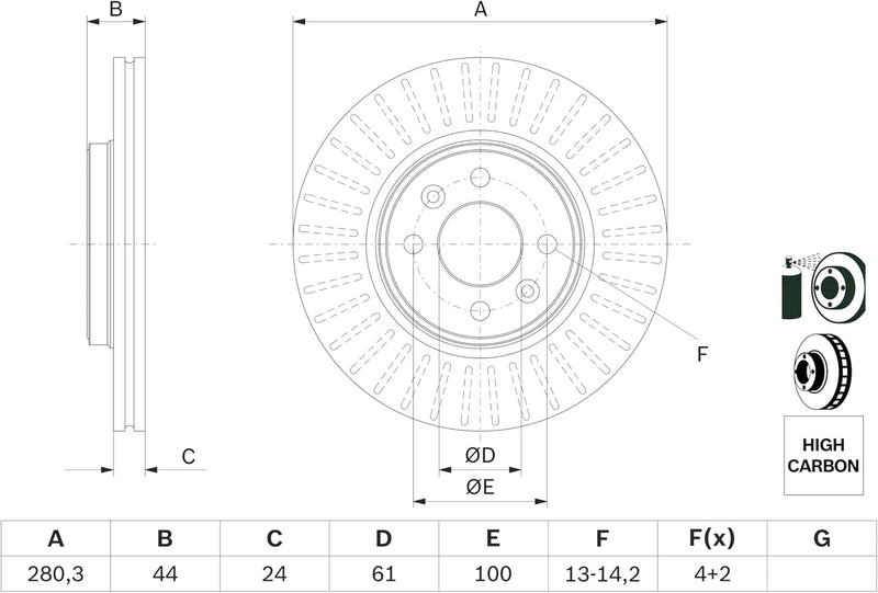 Bosch BD510 Bremsscheiben - Vorderachse - ECE-R90 Zertifizierung - zwei Bremsscheiben pro Set