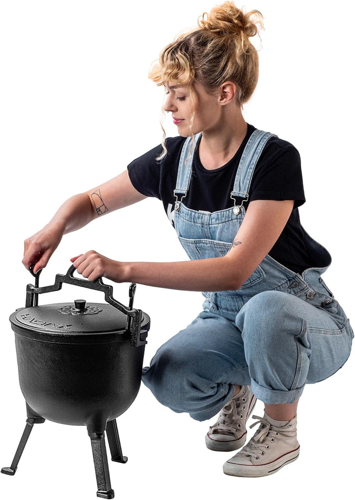 KADAX Jagdkessel 10L, Gusseisen Kochtopf mit Füssen, Schmortopf aus Gusseisen, Dutch Oven für Garten