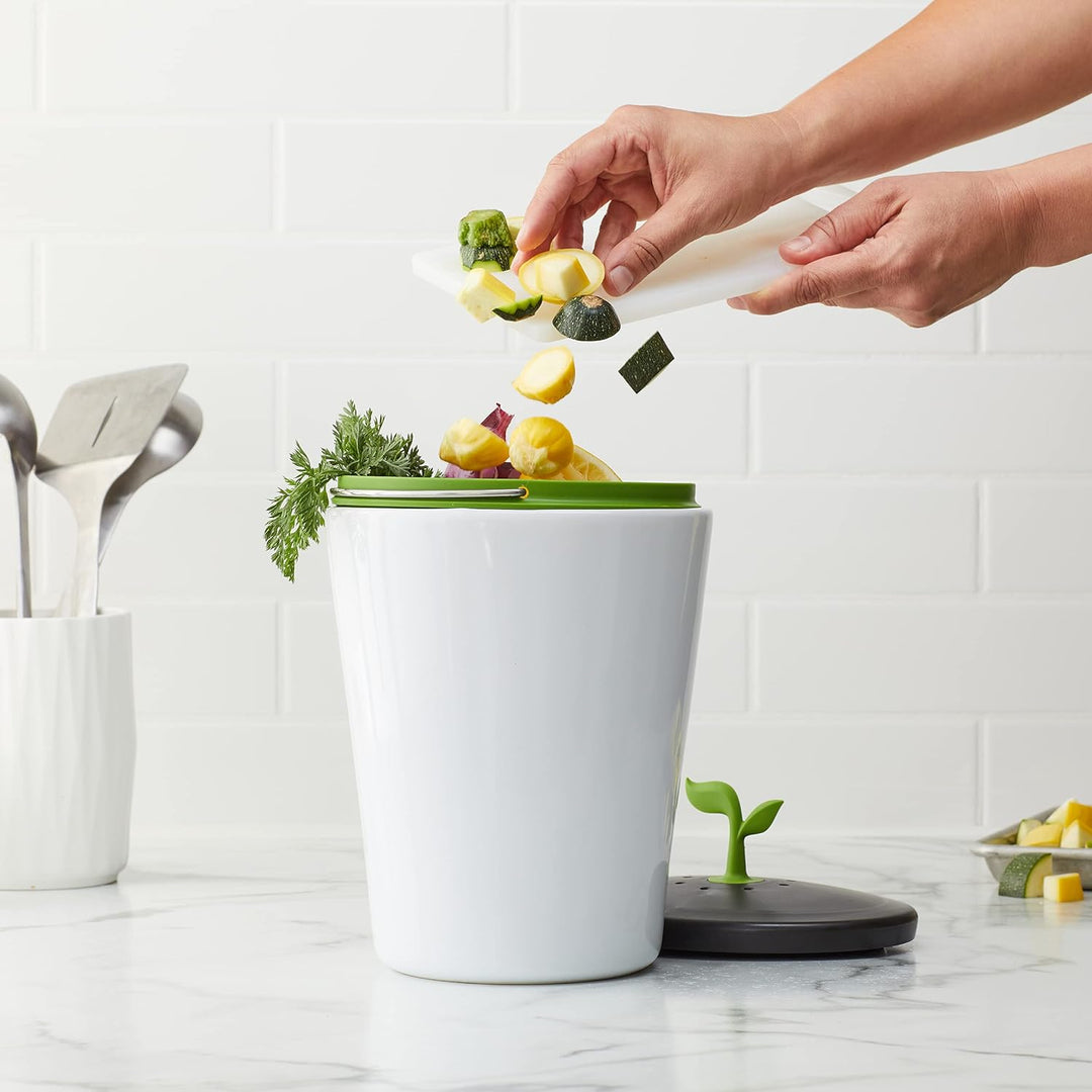 Chef'n EcoCrock Komposteimer, Keramik, schwarz/weiss, 3.3 Liter, Keramik