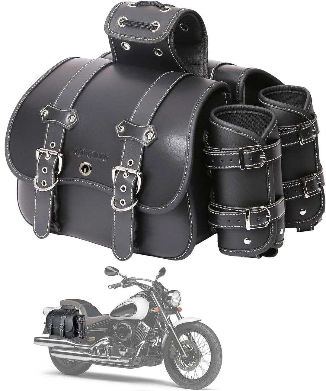 Motorrad-Satteltaschen aus hochdichtem Leder,Gepäckträger-Seitentaschen mit Getränkehalter, wasserdi