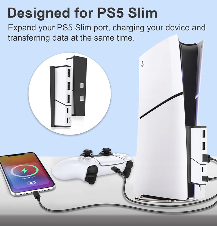 USB-Hub mit 5 Anschlüssen für PS5 Slim - Tendak Hochgeschwindigkeits USB Erweiterungs Splitter Hub A