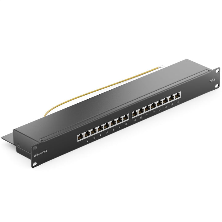 deleyCON CAT 6 Patchpanel Verteilerfeld 16 Port - Desktop 19" Zoll Rackeinbau Servermontage - RJ45 -