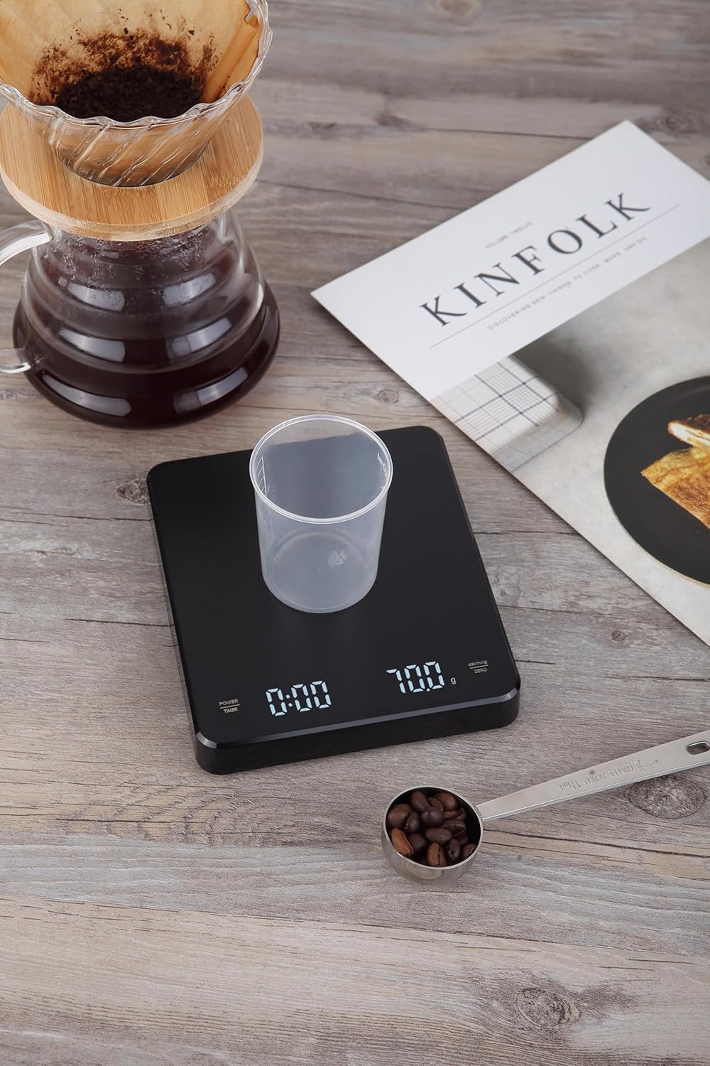 INF Wiederaufladbare Kaffeewaage mit Timer 3 kg / 0,1 g, Hohe Präzision, Tara- und Timerfunktion, Me