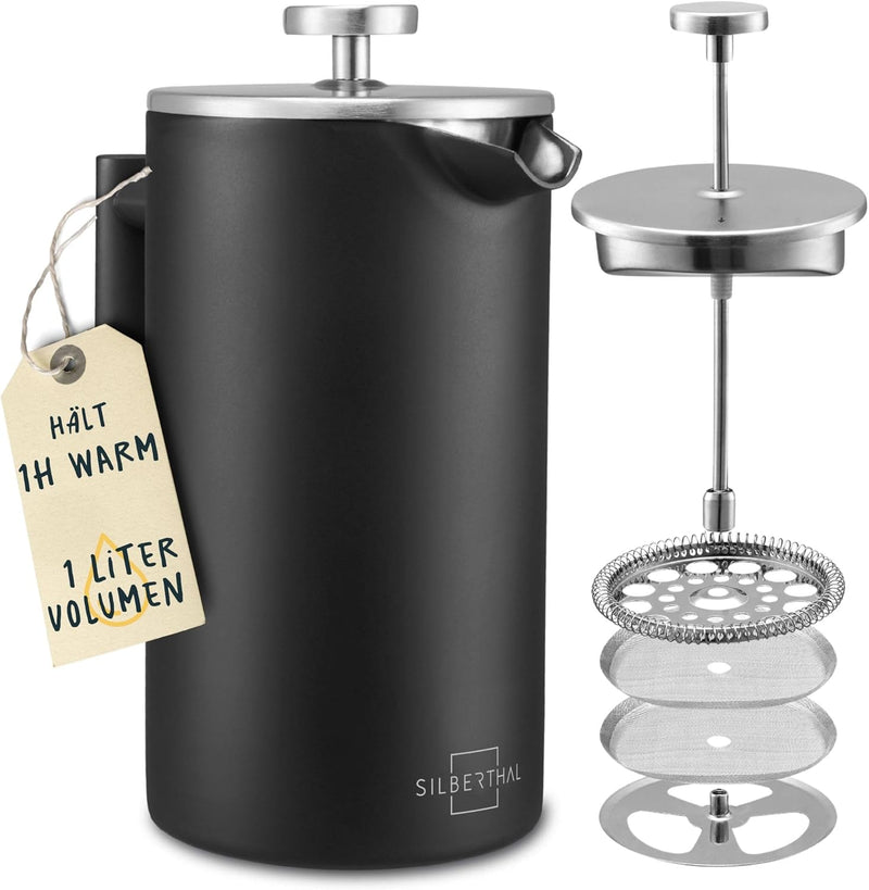 SILBERTHAL French Press Kaffeebereiter 1 Liter - Edelstahl - Doppelwandig Isolierte Kaffeepresse - f