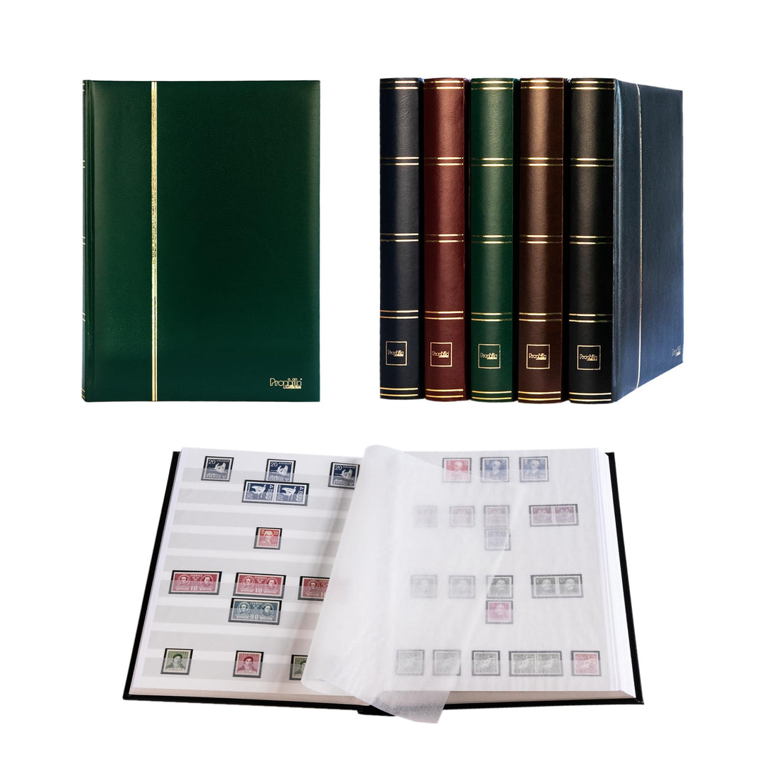 Prophila 60 weisse Seiten Luxus Briefmarkenalbum Einsteckbuch wattierter grüner Einband