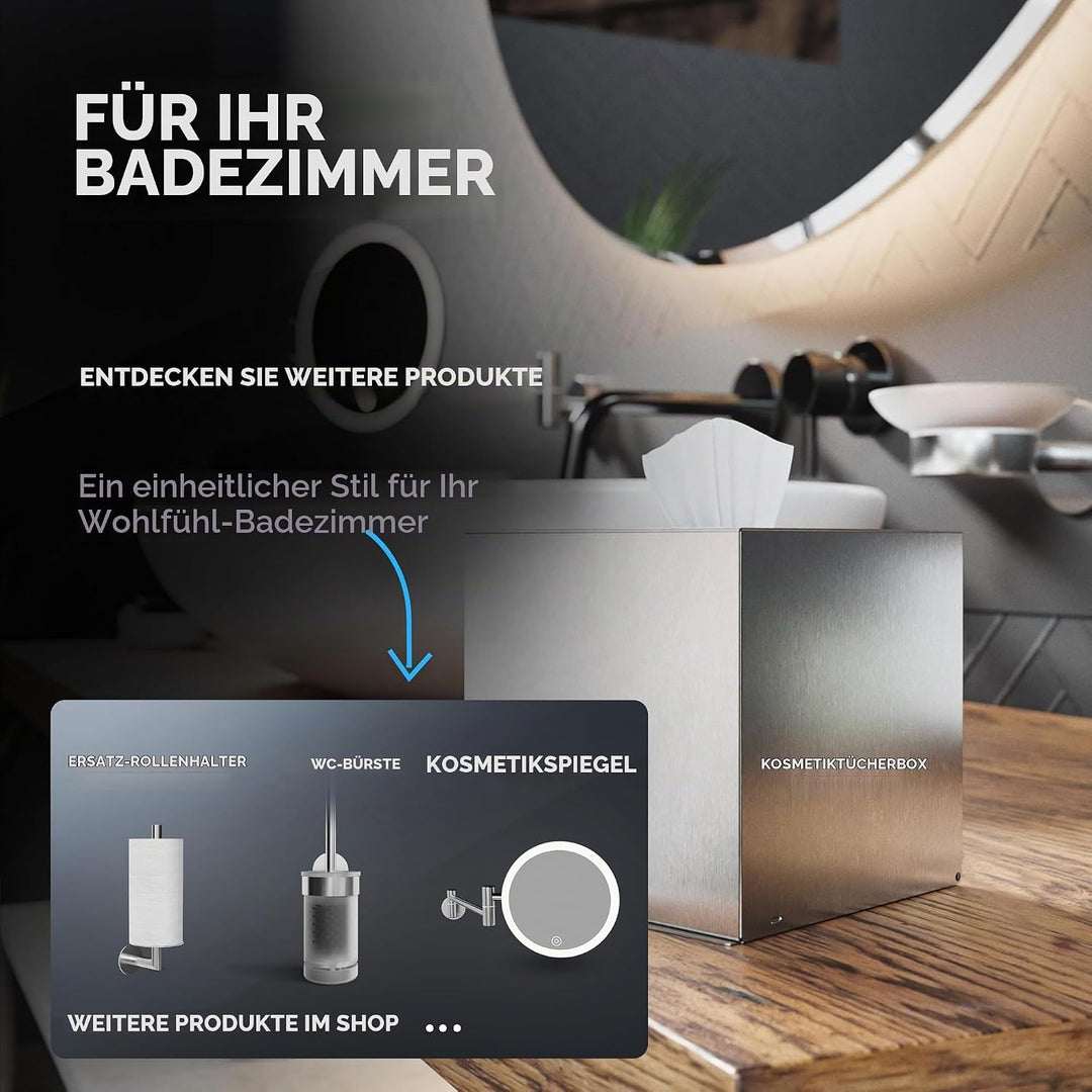 ovimar quadratische Kosmetiktücher Box Svitringen | Edelstahl | Silber | Perfekter Taschentuch-, Pap