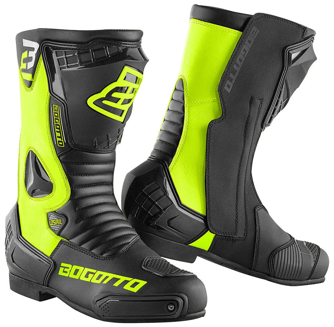 Bogotto Losail Motorradstiefel, schwarz/neon-gelb, 42 | CE-Protektoren Schwarz Neon Gelb 42 EU, Schw