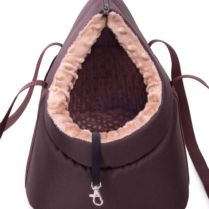 Hundetasche - Braun Beige/Minky, L bis 15 kg - Tragetasche für kleinen und mittleren Hund, Welpen, K
