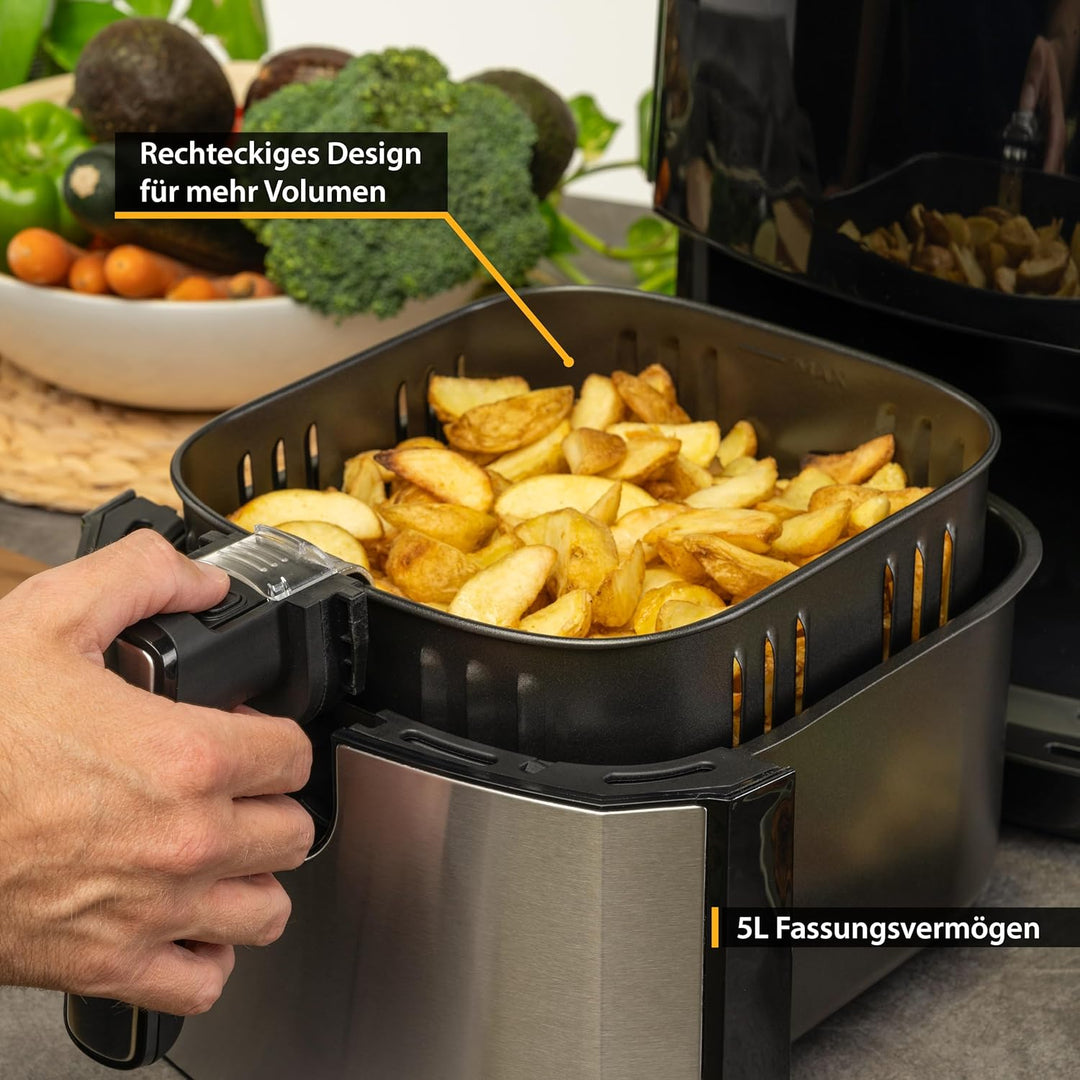 TZS First Austria Heissluftfritteuse 5 L, Antihaft-Edelstahlkorb, Airfryer, digital, 8 Programme, 17