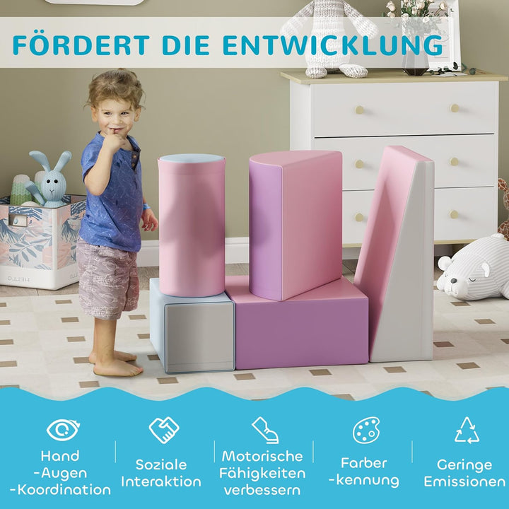 HOMCOM 5 TLG. Schaumstoff Bausteine Kinder Softbausteine Klettern Bauklötze Weiche Schaumstoffbauste