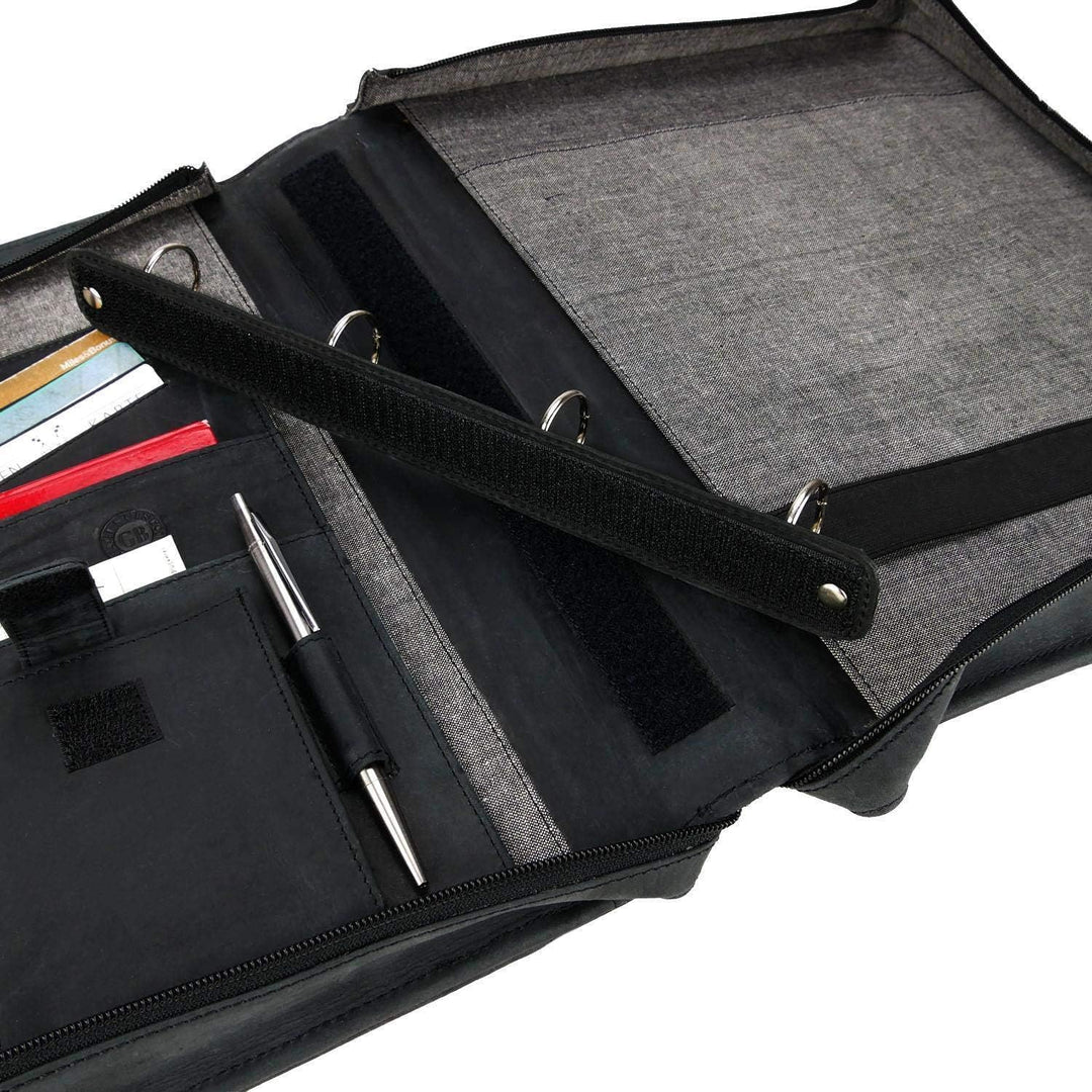 Greenburry Dokumentenmappe Leder - Schwarz Vintage Revival - Hochwertiges Rindsleder - Schreibmappe