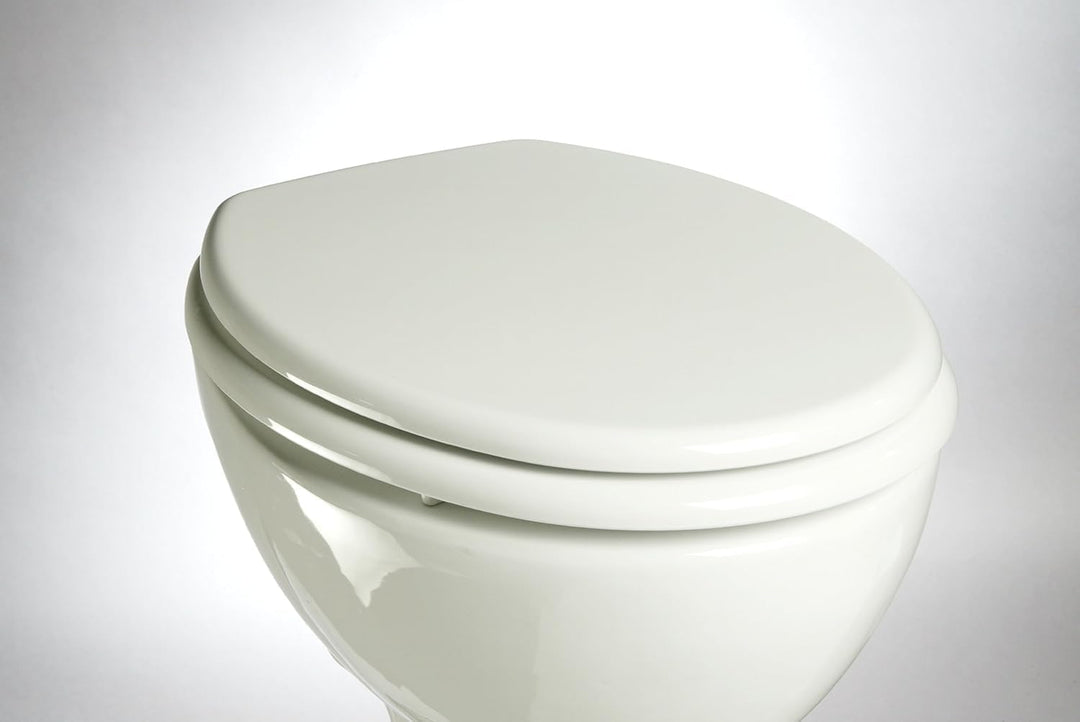 ADOB WC Sitz Klobrille Holzkern Farbe Weiss, extrem stabil, messing verchromte Scharniere, WC-Brille