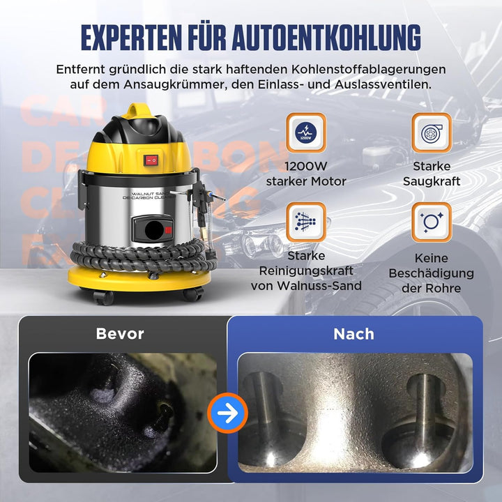 KAISAL 220V Nussschalen Strahlgerät, 13L Walnuss Sandstrahlgerät 1200W Nussschalengranulat Sandstrah