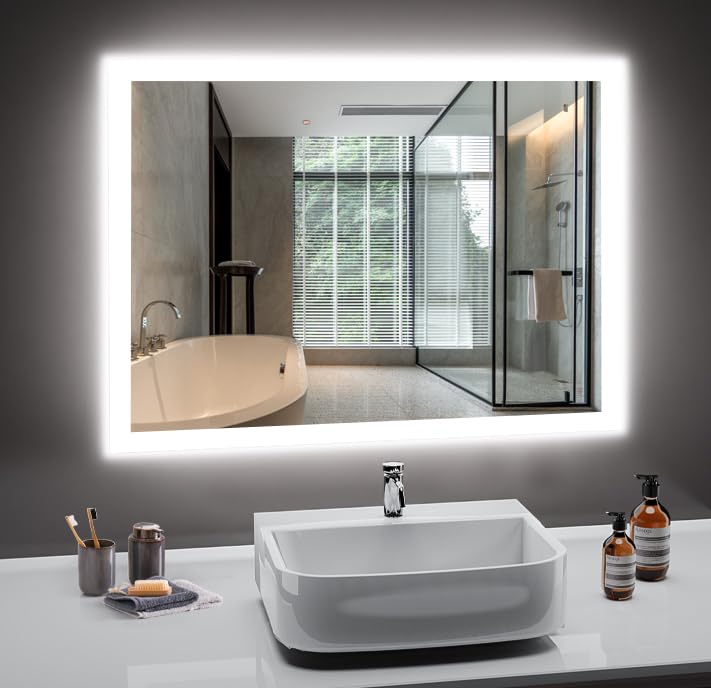 Badezimmer Spiegel mit Beleuchtung, 80 x 60cm LED Spiegel Bad mit Licht, Antibeschlag, Badezimmerspi