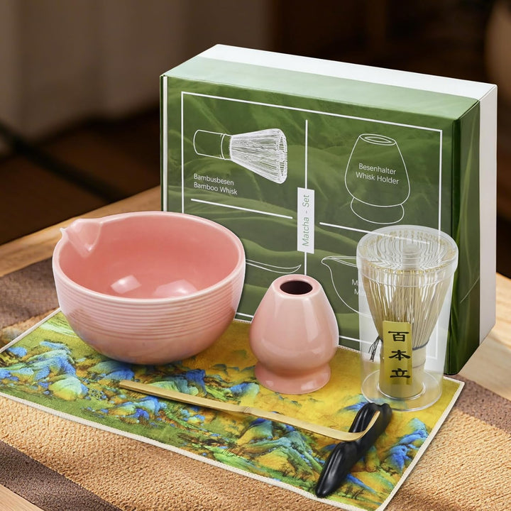 Matcha Set, Stück Macha Tea Set mit Matcha Filtersieb, Matcha-Besen, Matcha Schale, Matcha Löffel Te