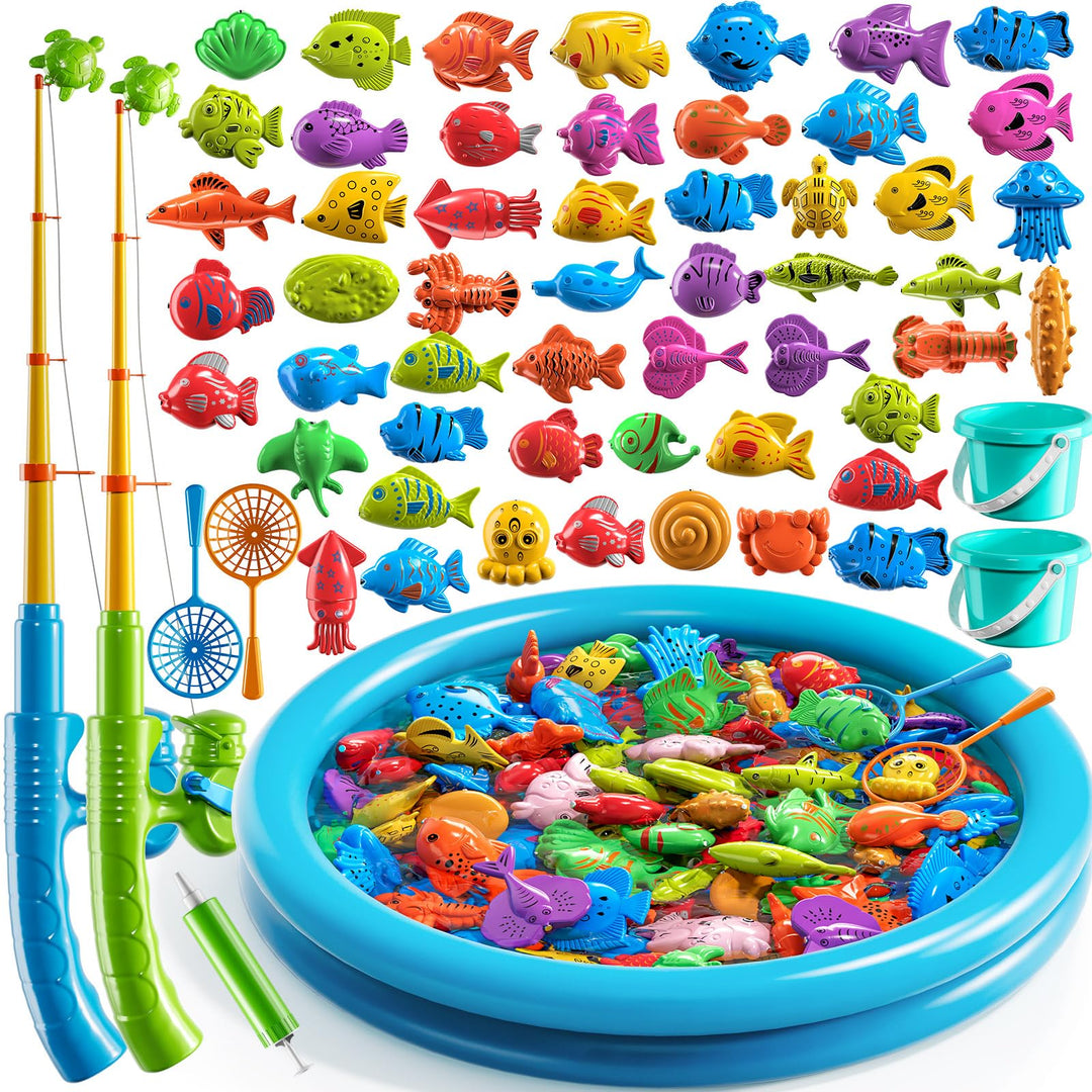 JUKUDAHU Magnetisches Angelspielzeug für Kinder ab 3-5 Jahren, Angelspiel mit aufblasbarem Kinderpoo