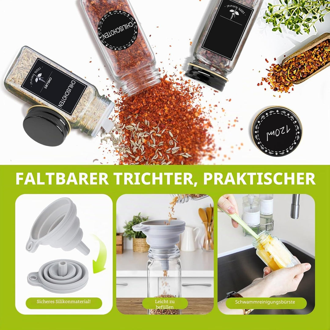 UISEBRT Gewürzgläser Eckig Set 12/24er Gewürzbehälter mit Etiketten Spice Jars Gewürzdosen Glas 120M