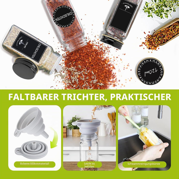 UISEBRT Gewürzgläser Eckig Set 12/24er Gewürzbehälter mit Etiketten Spice Jars Gewürzdosen Glas 120M