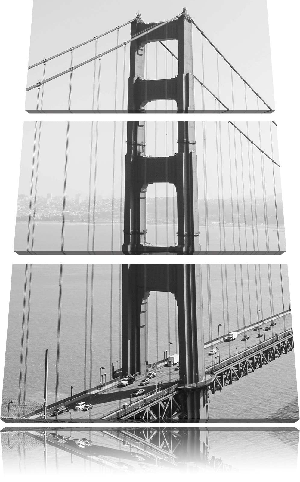 Pixxprint Golden Gate Bridge San Francisco / 3-Teilig/Gesamtmass 120cm Leinwandbild bespannt auf Hol