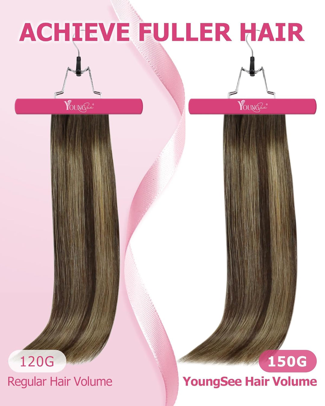 YoungSee Clip in Extensions Echthaar Ombre 30cm Echthaar Extensions Clip Dunkelbraun Balayage Karame