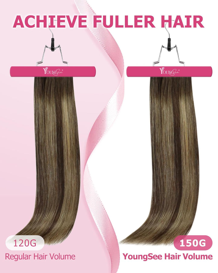 YoungSee Clip in Extensions Echthaar Ombre 30cm Echthaar Extensions Clip Dunkelbraun Balayage Karame