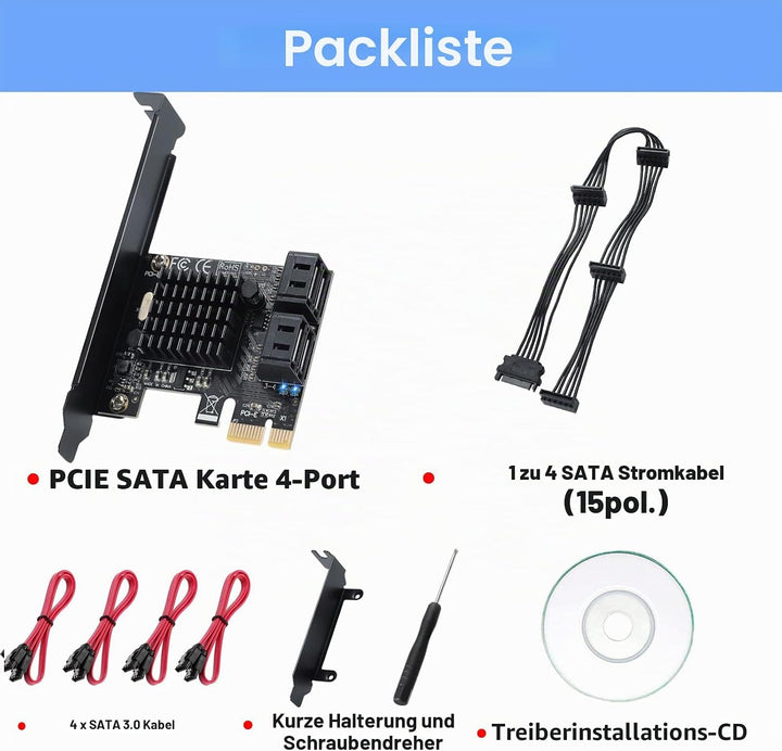 PCIE zu 4 SATA Port Karte, PCIE SATA Controller Karte, SATA 3.0 6G/BPS Controller mit 4 SATA Datenka