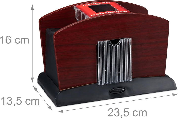 Relaxdays, schwarz-braun Kartenmischer Elektrisch, Holz, 4 Decks, Kartenmischmaschine zum Mischen vo