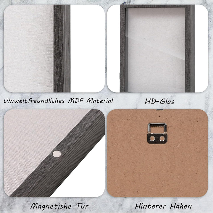 Muzilife Holz 3D Bilderrahmen zum Befüllen mit Öffnung 20x25cm | Objektrahmen Mit Stecknadeln &amp; Dübe