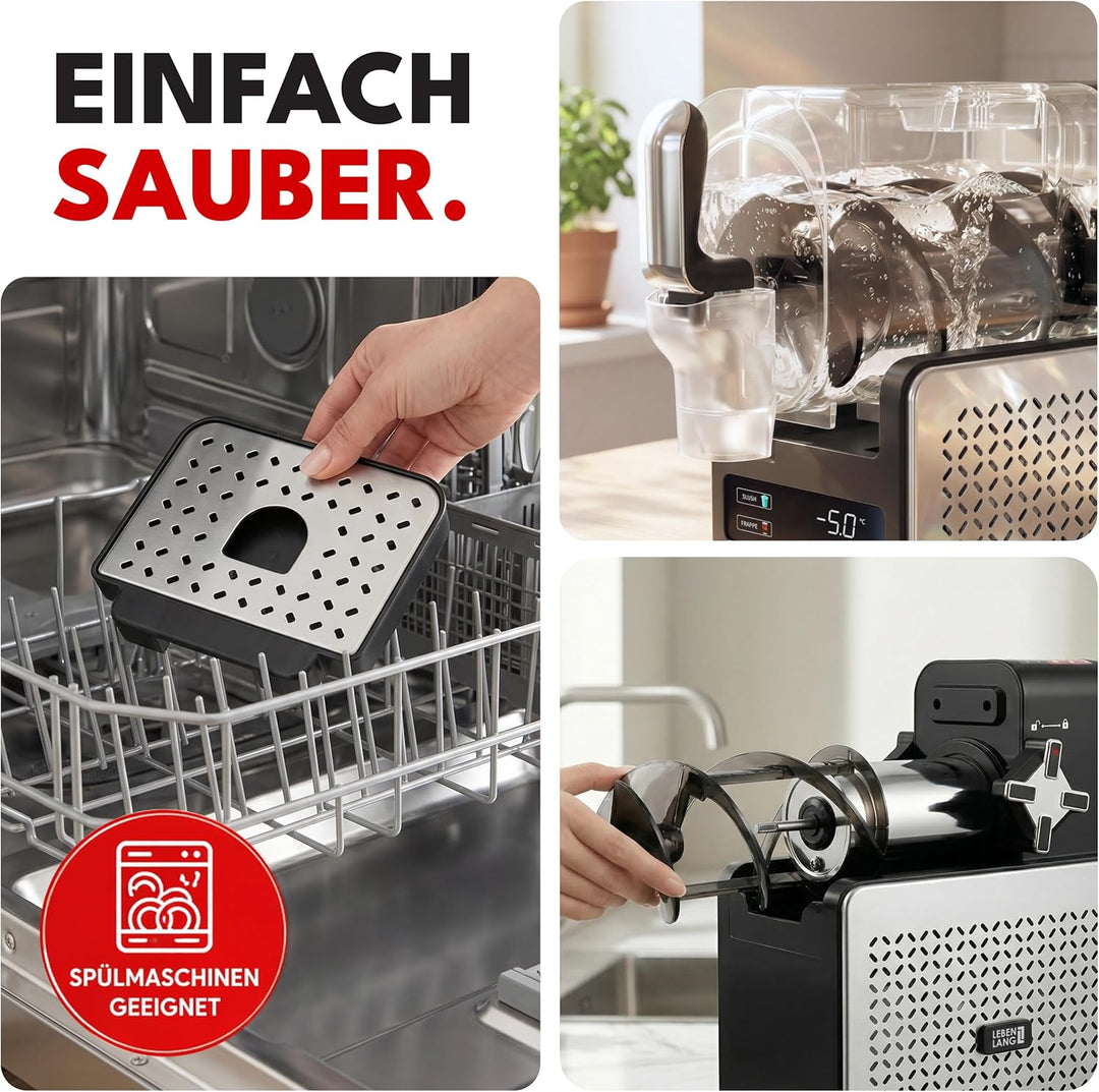 LEBENLANG Premium Slush Maschine 2L - 5 Modi & 15 Min QuickFreeze I Inkl. Rezeptbuch & Auto-Reinigun