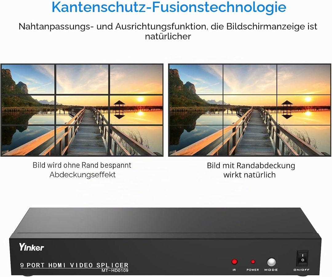 Yinker Videowand Controller 3x3 HDMI Video Wall Processor 1080P@60Hz Unterstützt 13 Modi - 1 HDMI In