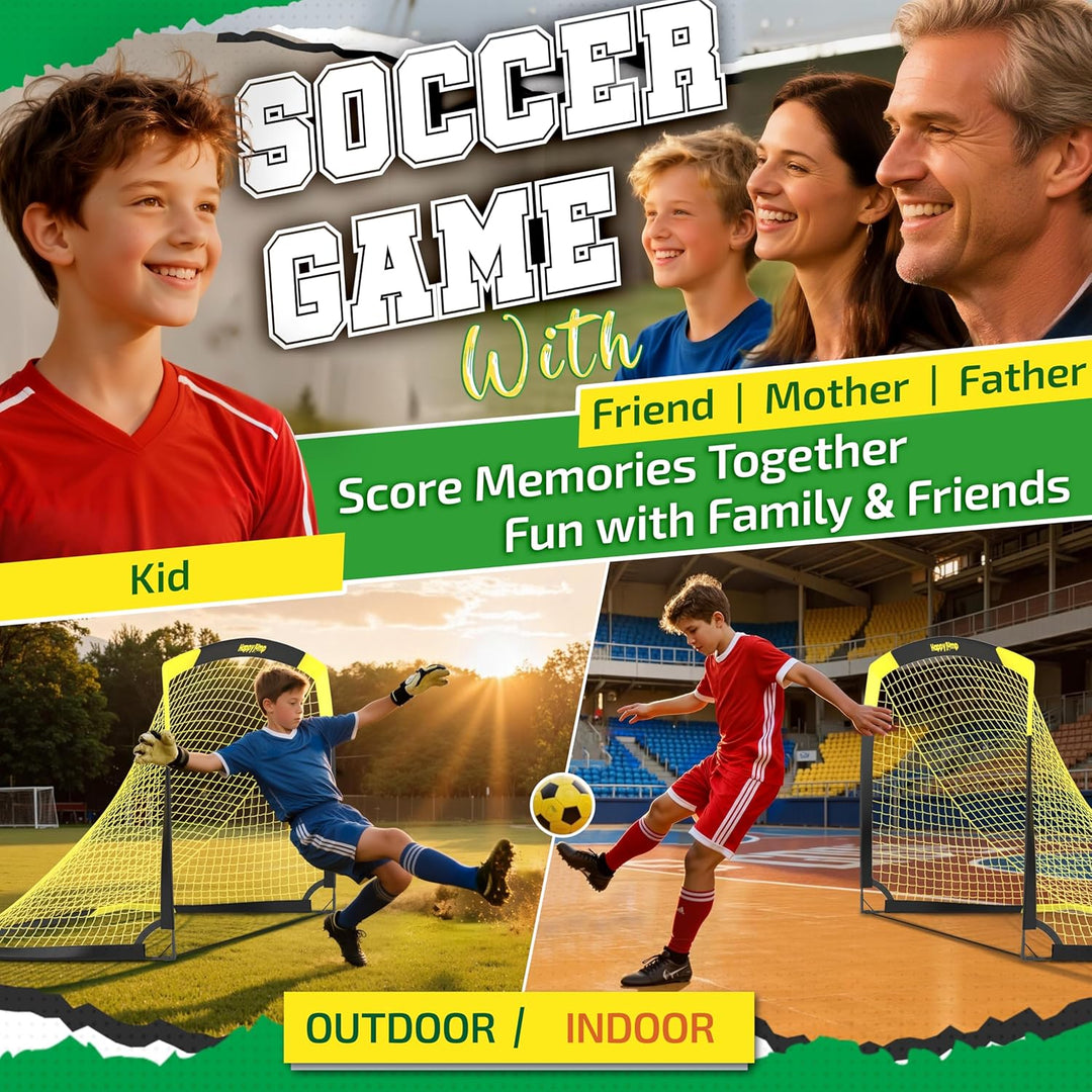 Happy Jump Pop-Up Fussballtor – Faltbar für Kinder & Erwachsene | 1 oder 2 Tore: 120x90 / 152x110 /