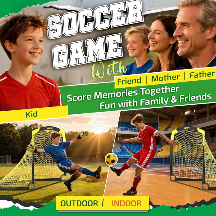 Happy Jump Pop-Up Fussballtor – Faltbar für Kinder & Erwachsene | 1 oder 2 Tore: 120x90 / 152x110 /