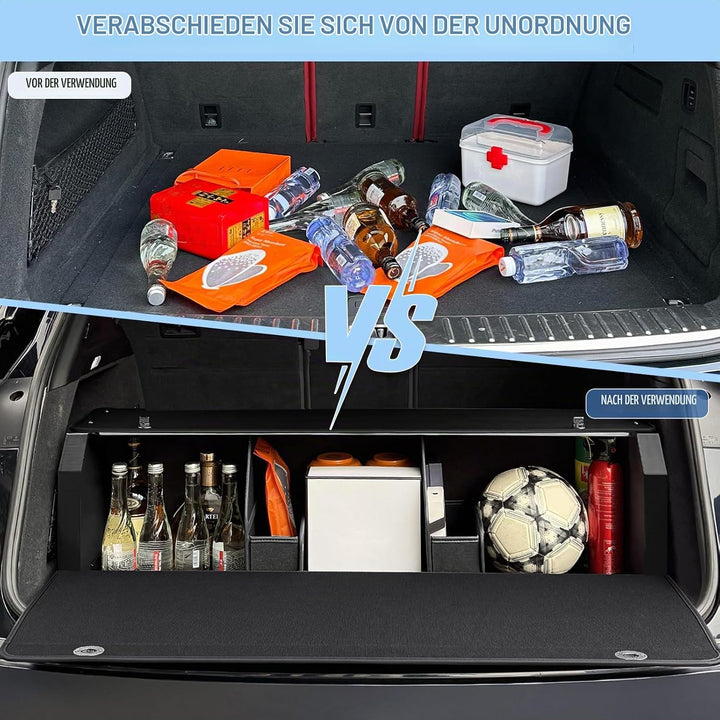 Grosser XXL Auto Kofferraum Organizer mit Deckel – Premium NAPPA Leder, Vordertür &amp; Tragbarer Push-P
