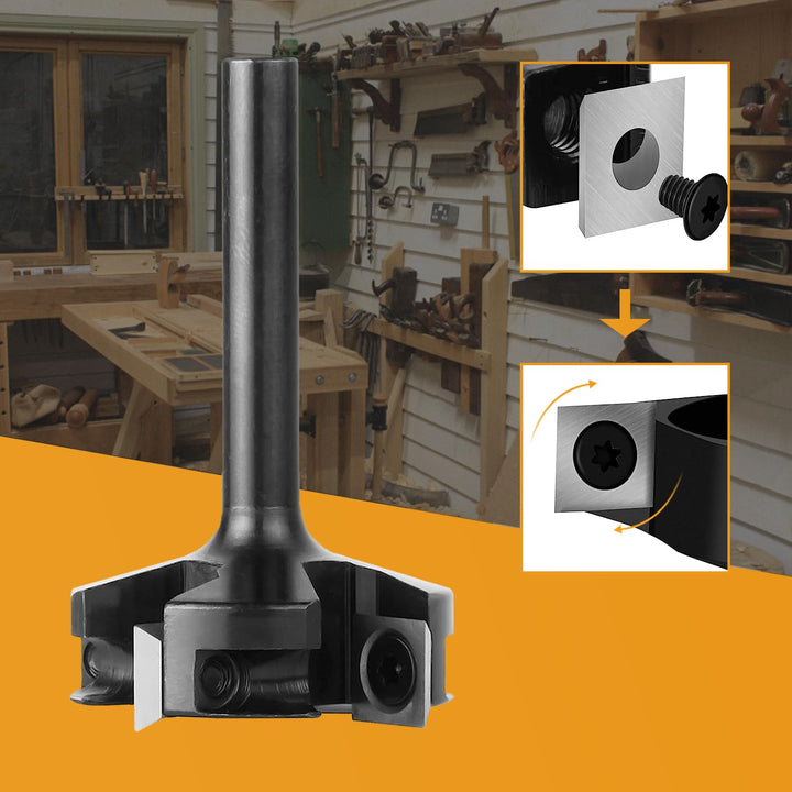 SpeTool Planfräser 8mm Schaft 40mm Durchmesser Flächenfräser für Oberfräse mit 4 austauschbaren Hart