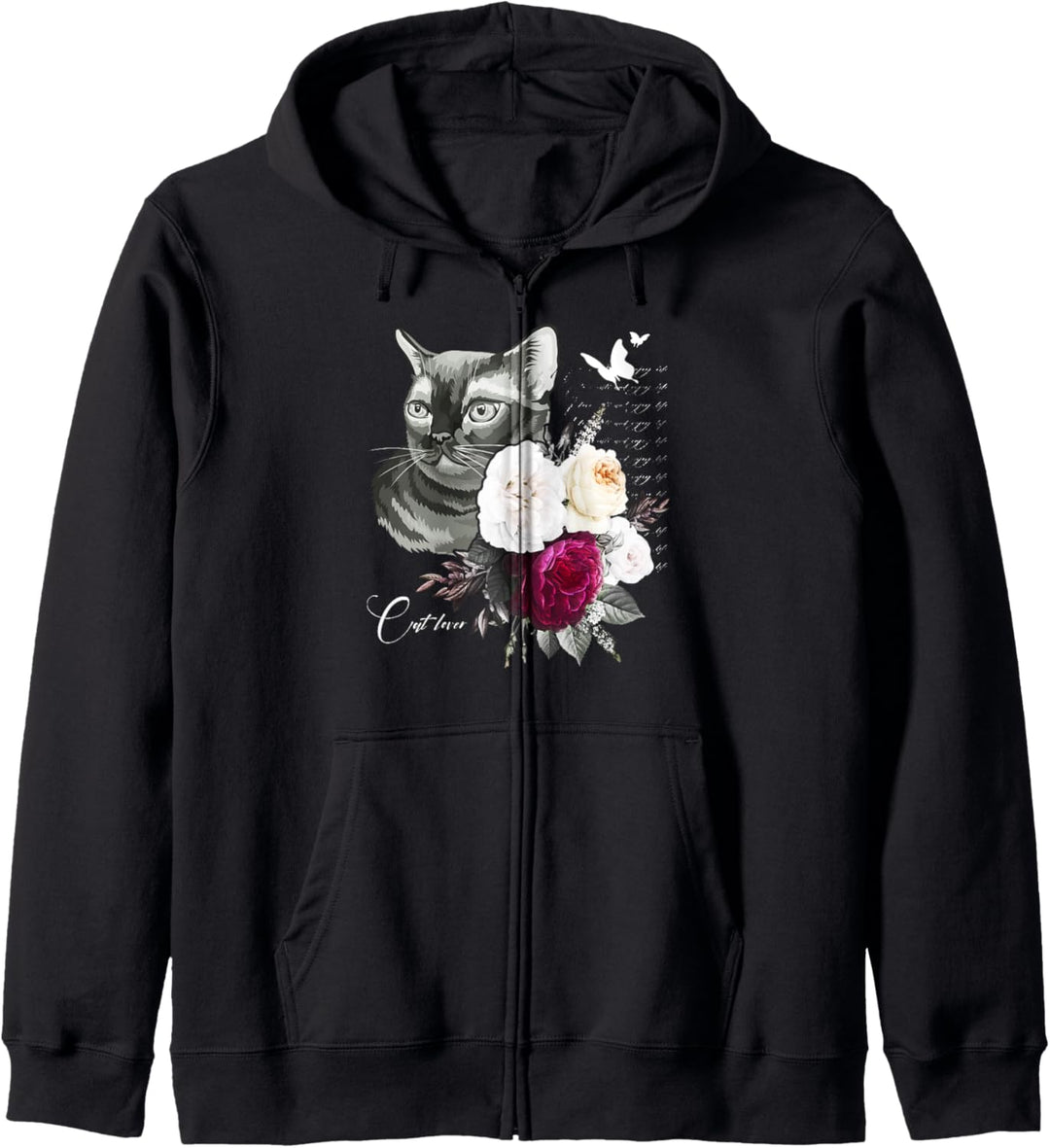 Katze mit Rosen und Schmetterlingen, Women Floral Kapuzenjacke