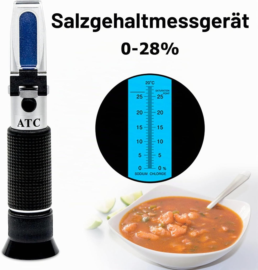 Salzgehalt Refraktometer 0-28% mit ATC Automatische Temperaturkompensation, Salzgehalt Messgerät für