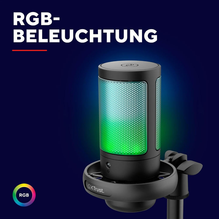 GXTrust Ruan USB Gaming Mikrofon mit RGB Beleuchtung, Schwarz | Nierencharakteristik, Pop-Filter, St