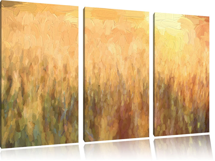 Pixxprint Getreidefeld / 3-Teilig/Gesamtmass 120cm Leinwandbild bespannt auf Holzrahmen/Wandbild Kun