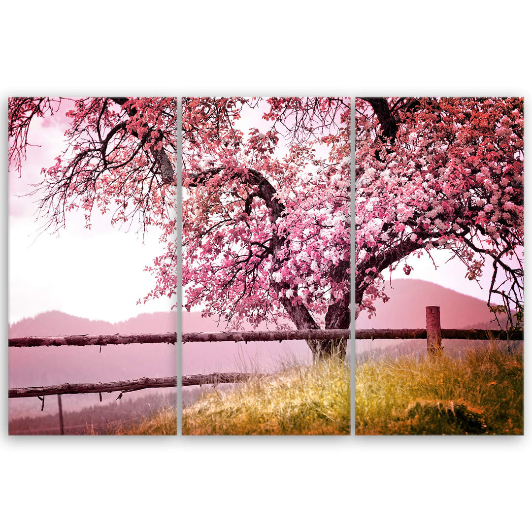 ge Bildet Bild auf Leinwand | Landschaftsbilder Frühlingsbaum A in 90x60 cm mehrteilig als Wandbild