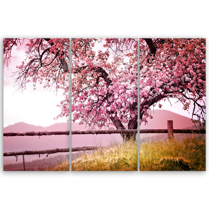 ge Bildet Bild auf Leinwand | Landschaftsbilder Frühlingsbaum A in 90x60 cm mehrteilig als Wandbild